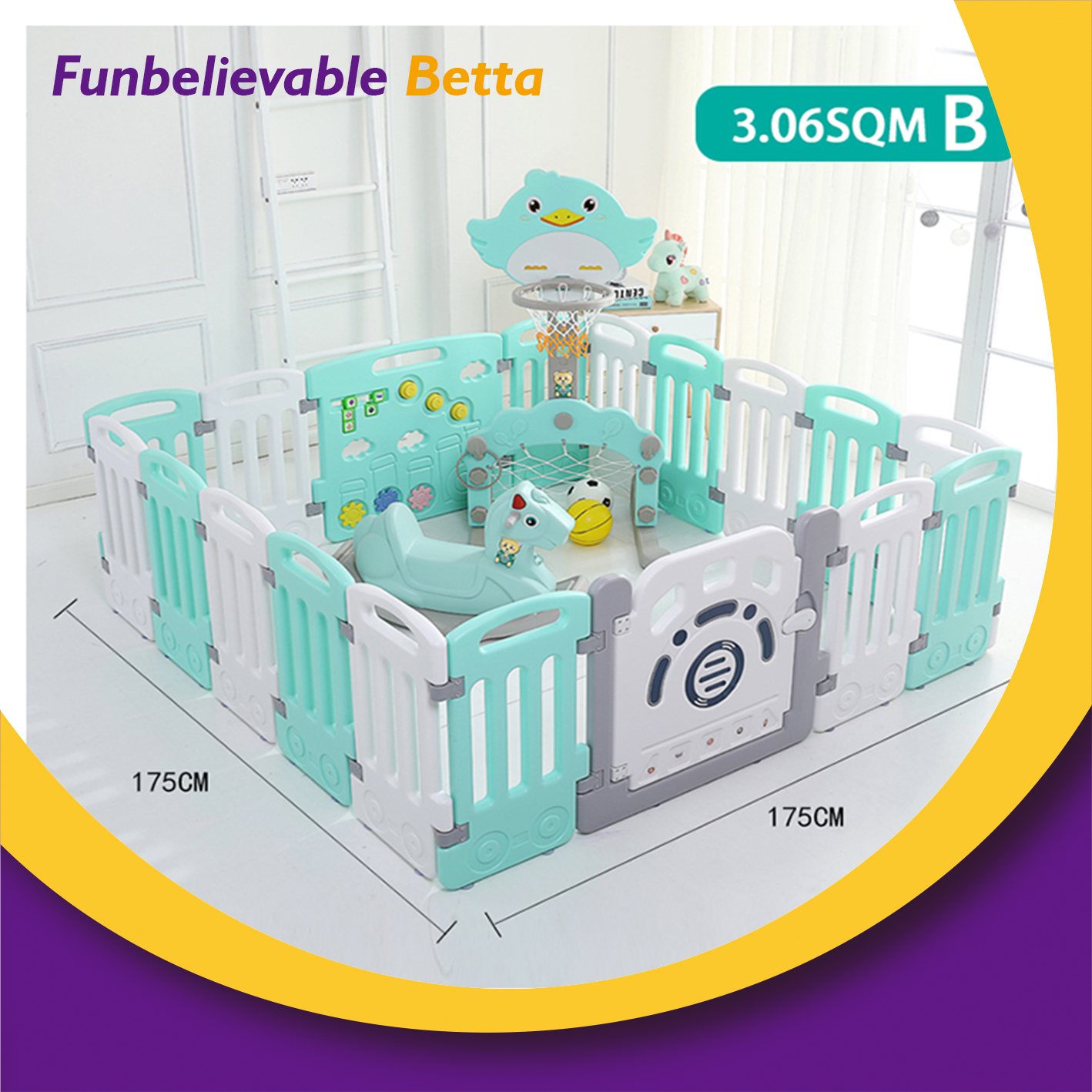 Bettaplay baby fence with gate safety fence plastic kids soft play fence large baby playpen