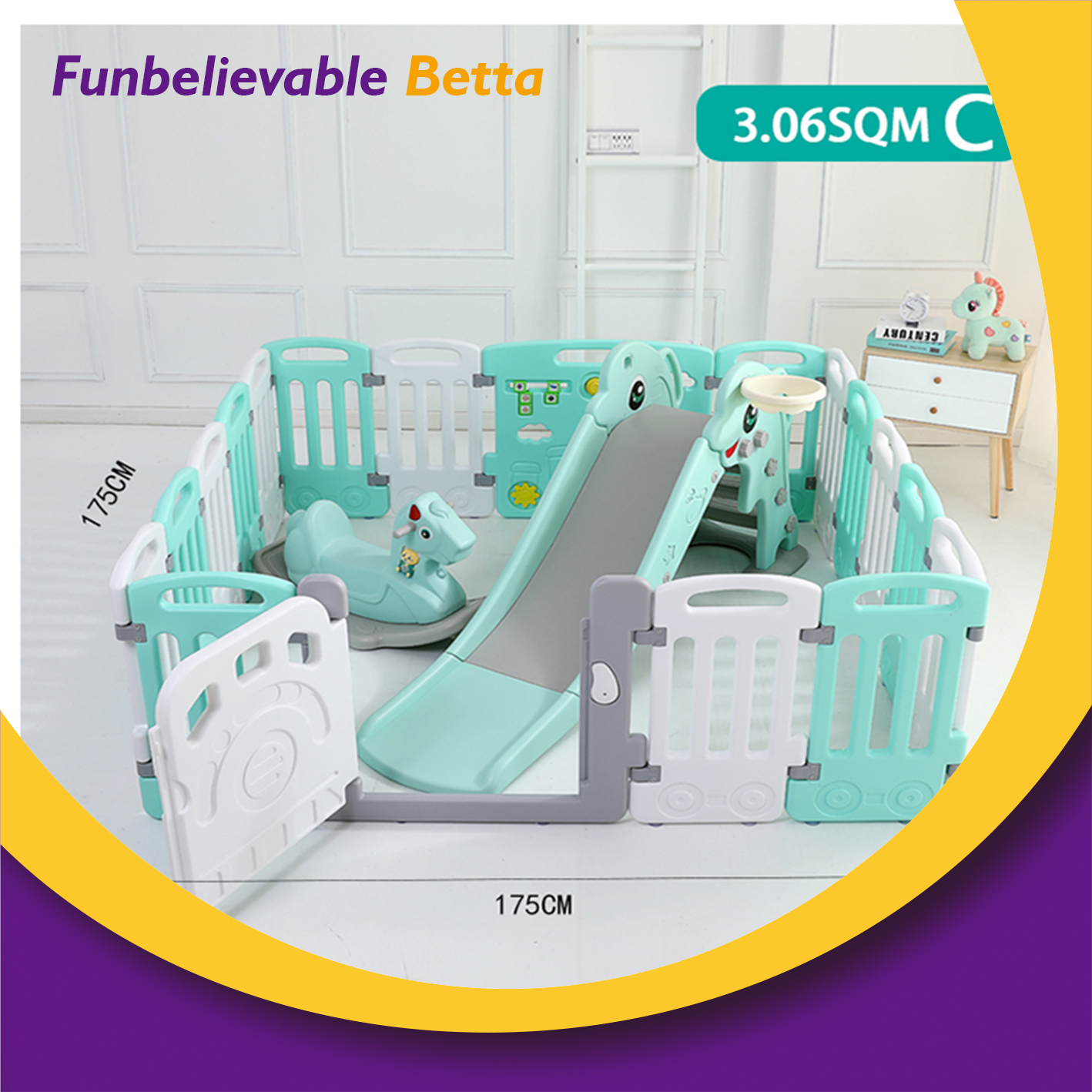 Bettaplay baby fence with gate safety fence plastic kids soft play fence large baby playpen