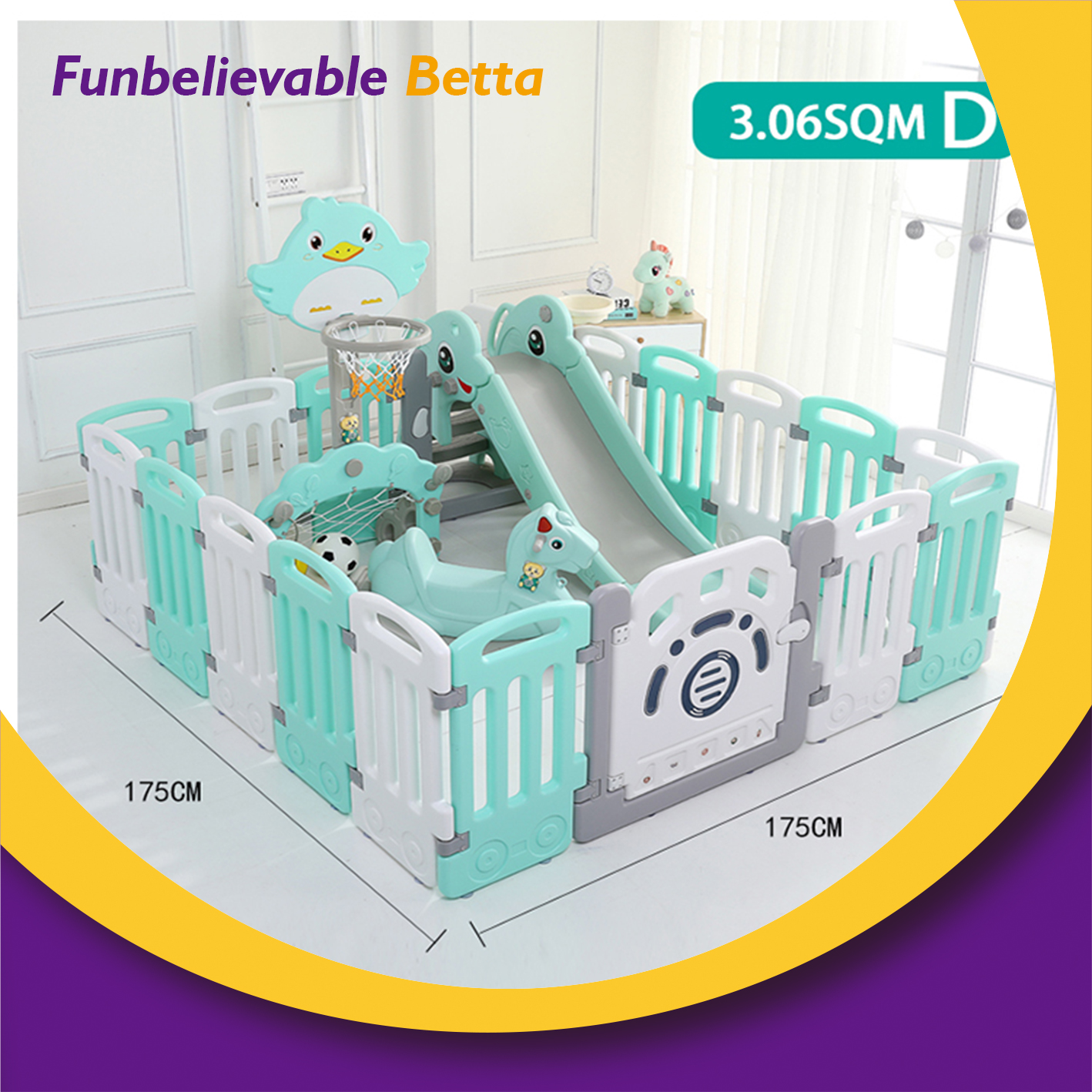 Bettaplay baby fence with gate safety fence plastic kids soft play fence large baby playpen