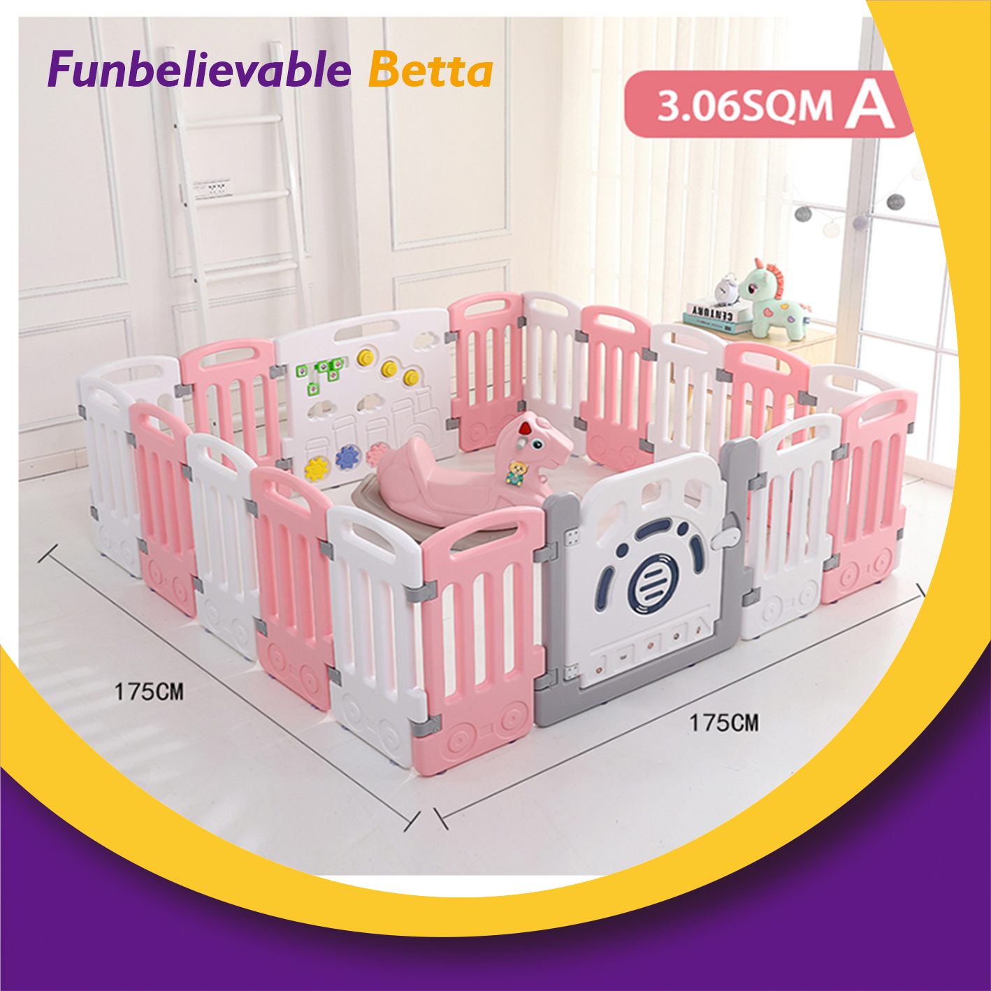 Bettaplay baby fence with gate safety fence plastic kids soft play fence large baby playpen